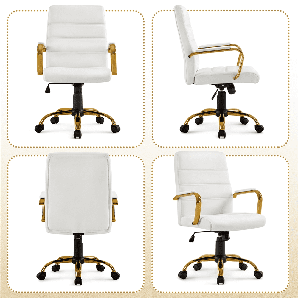 Alden Designs Mid-Back Executive Swivel Office Chair with Metal Frame and Arms, White