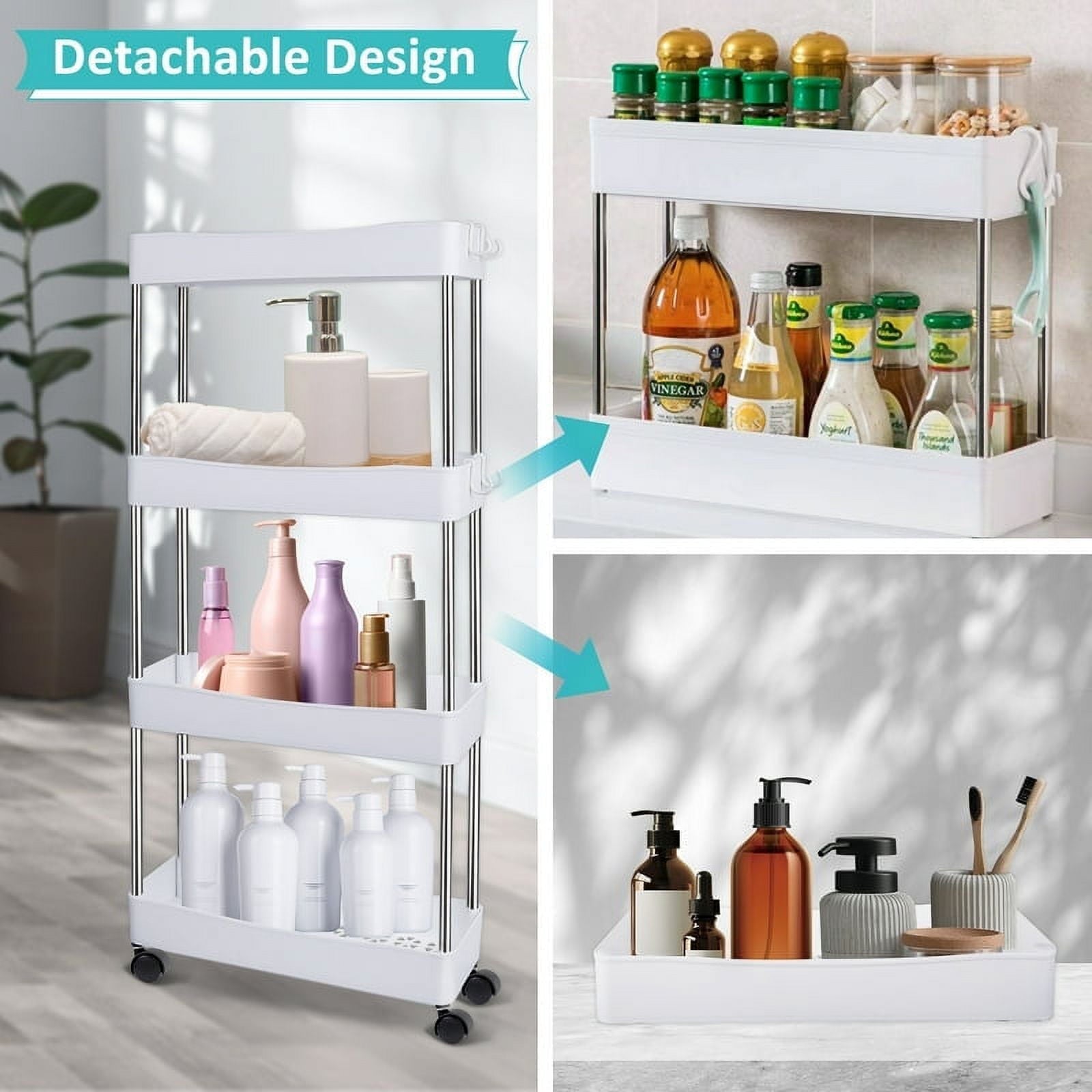 4 Tier Slim Rolling Storage Cart Organizer 15.4" Utility Cart with Wheels Rolling Narrow Places
