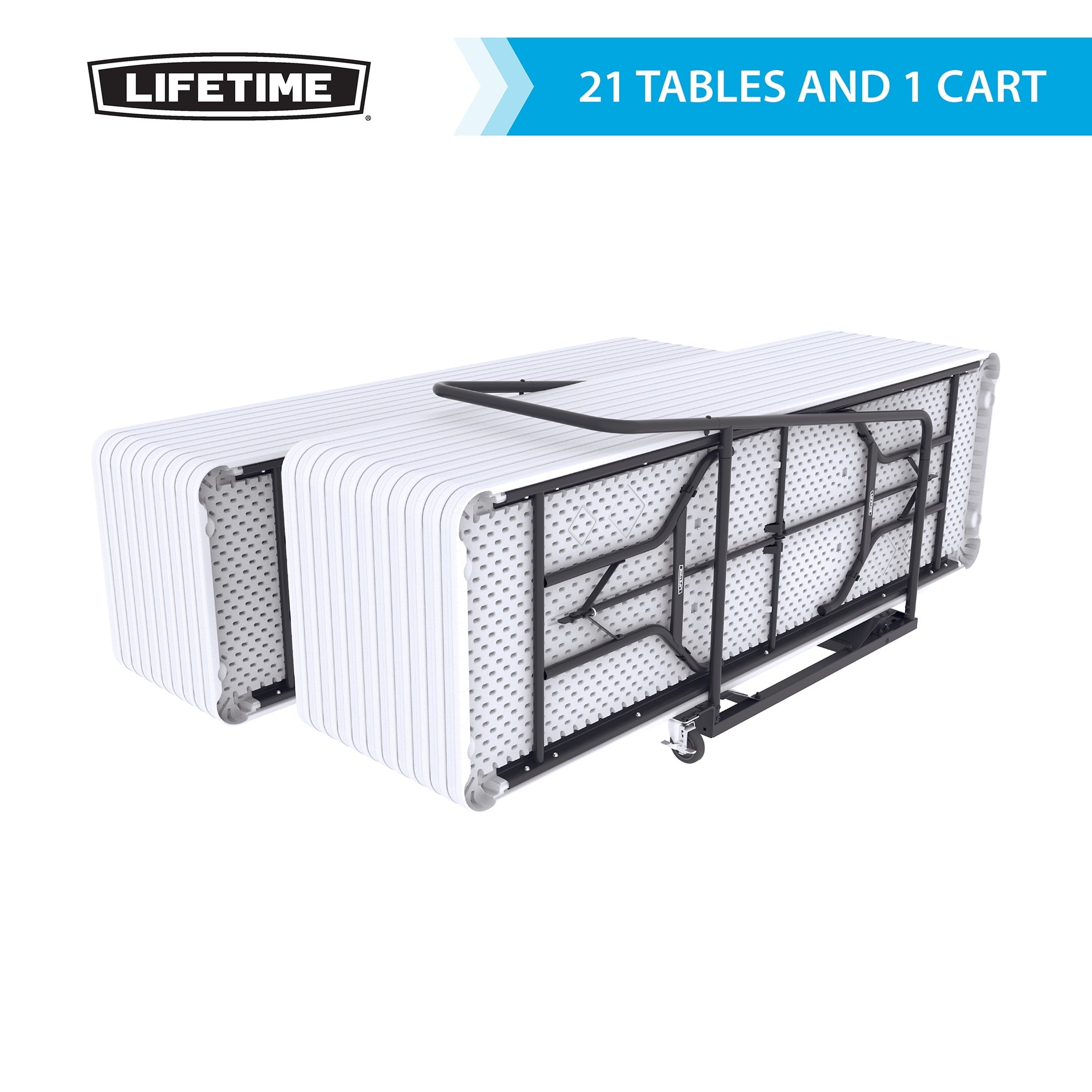 Lifetime 8 ft. Folding Tables, White, Set of 22 with Cart, Indoor/Outdoor, Commercial Grade, (80135)