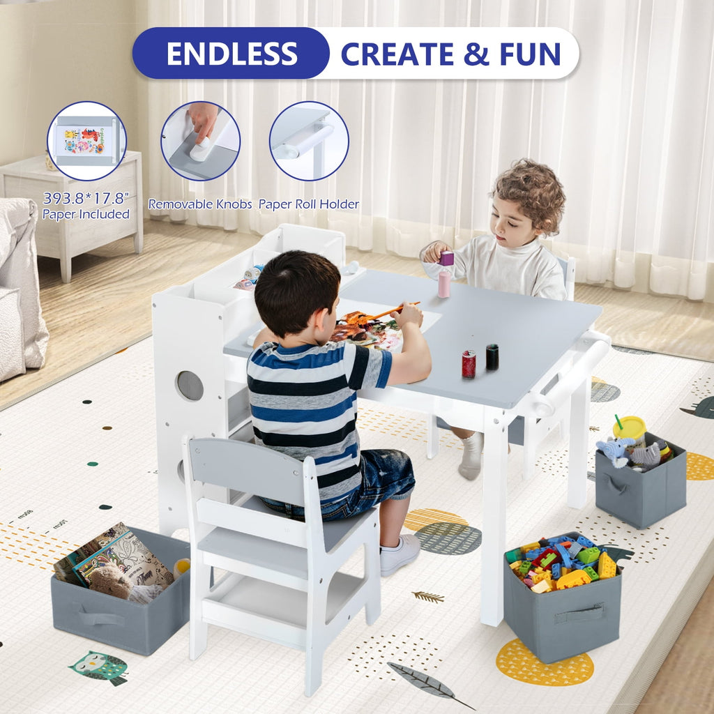 AILEEKISS Kids Table and Chair Set,Children Play Activity Desk for Drawing, Grey