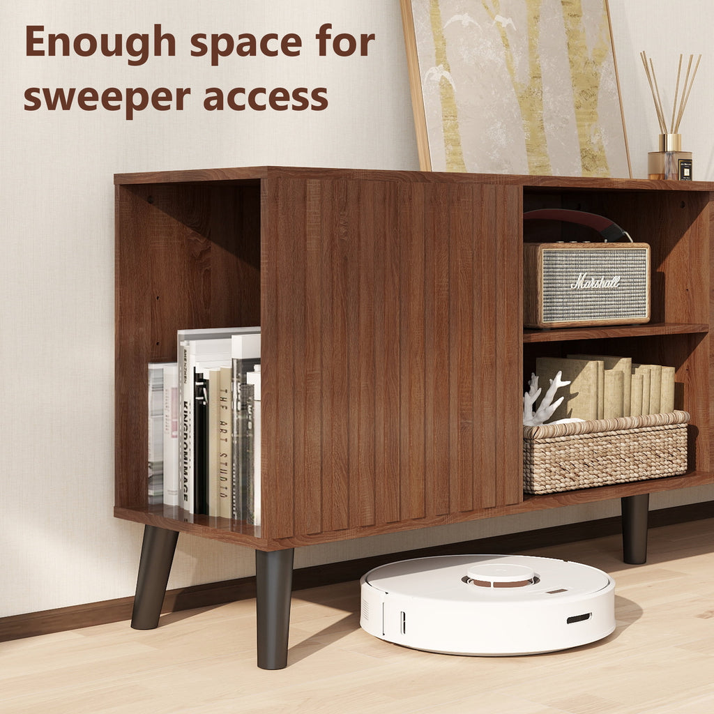 Anrist Mid-Century Modern TV Stand, Home Media Entertainment Center for up to 85in TV Console Storage Cabinet for Living Room, Walnut