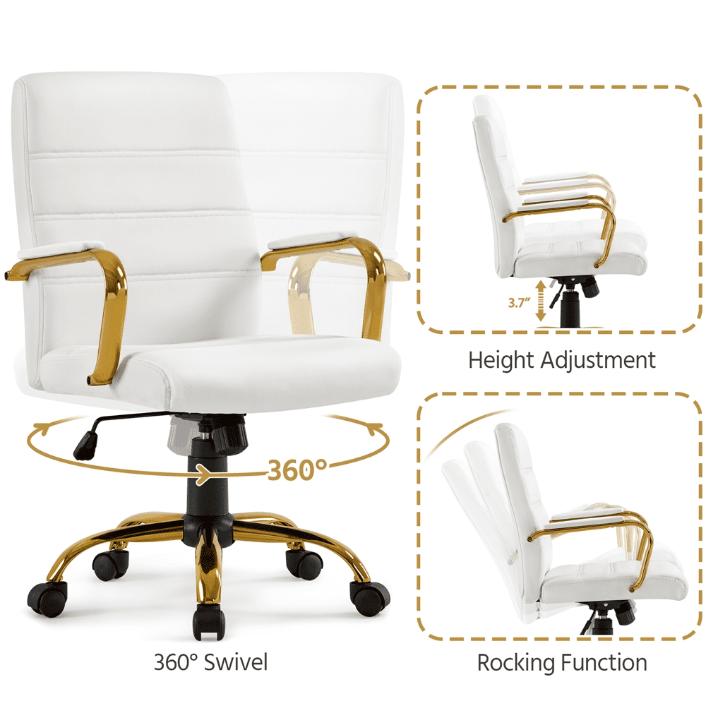 Alden Designs Mid-Back Executive Swivel Office Chair with Metal Frame and Arms, White