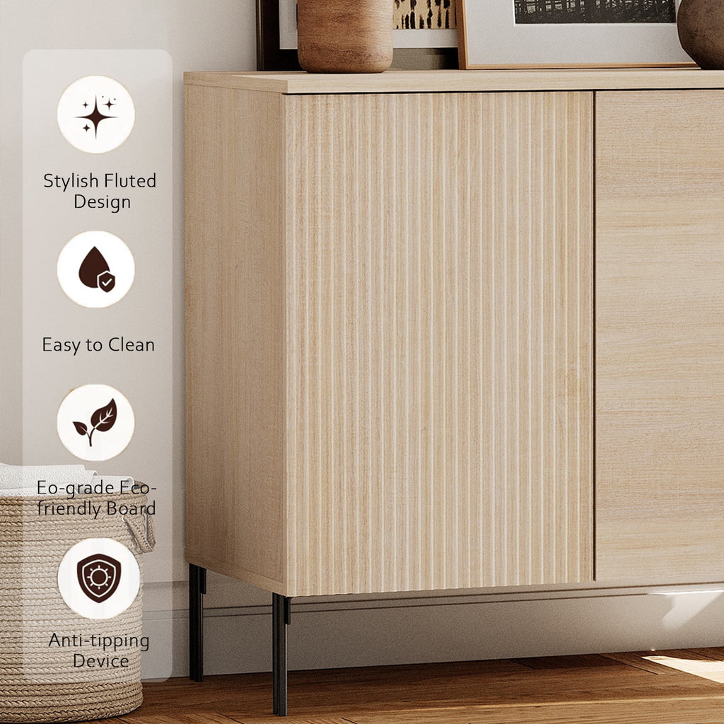 94.5" Modern Reeded Dresser TV Stand for TVs up to 100 Inch, Entertainment Center with Adjustable, Wooden TV Console with Storage for Living Room