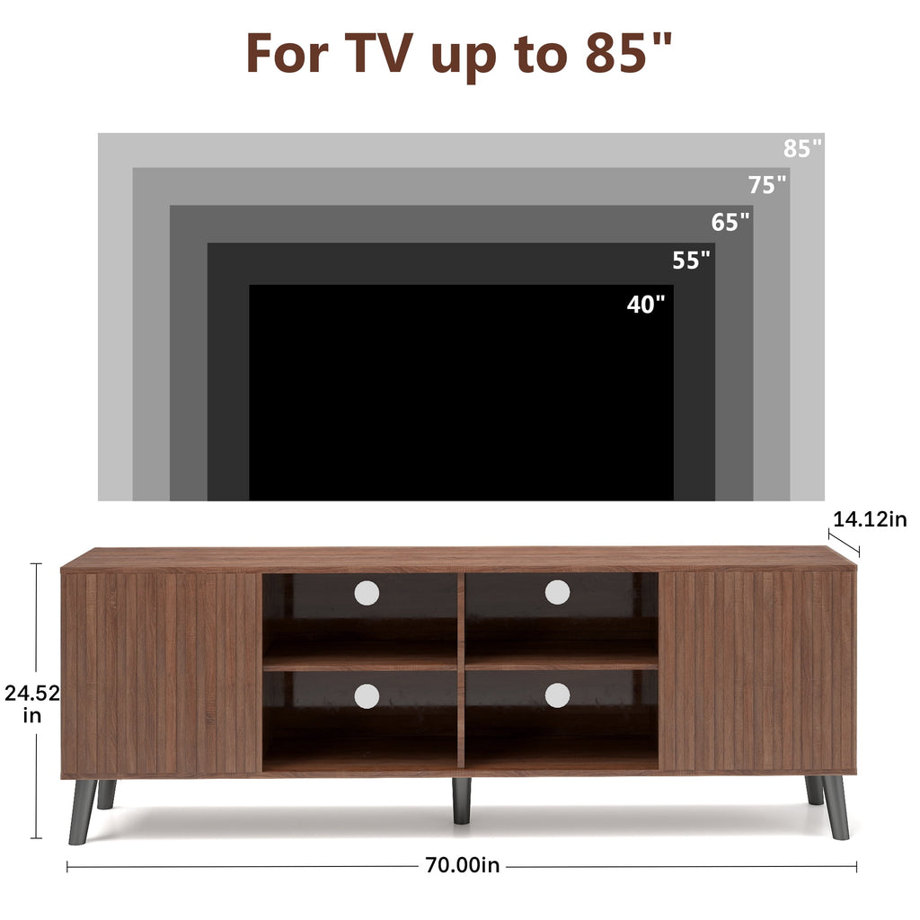 Anrist Mid-Century Modern TV Stand, Home Media Entertainment Center for up to 85in TV Console Storage Cabinet for Living Room, Walnut
