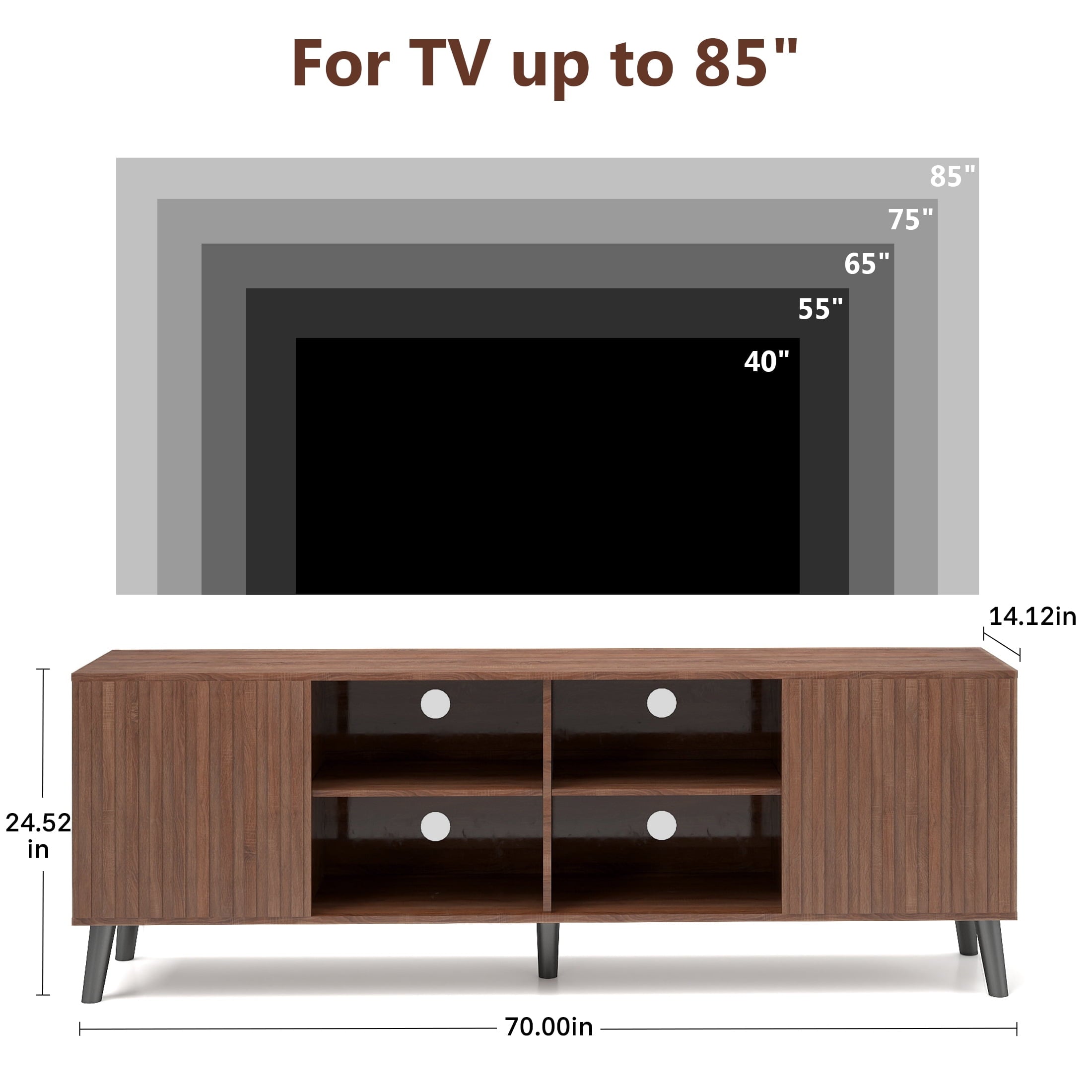 Anrist Mid-Century Modern TV Stand, Home Media Entertainment Center for up to 85in TV Console Storage Cabinet for Living Room, Walnut