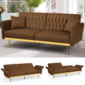 ACMEASE 70” Velvet Futon Sofa Bed with Adjustable Armrests and 2 Pillows, Convertible Futon Couch, Brown