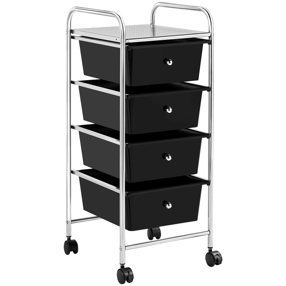 Alden Design 4 Drawers Metal Frame Storage Cart Rolling Bin Trolley, Black