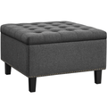Alden Design Modern Linen-like Storage Ottoman Bench with Button-Tufted for Entryway, Dark Gray
