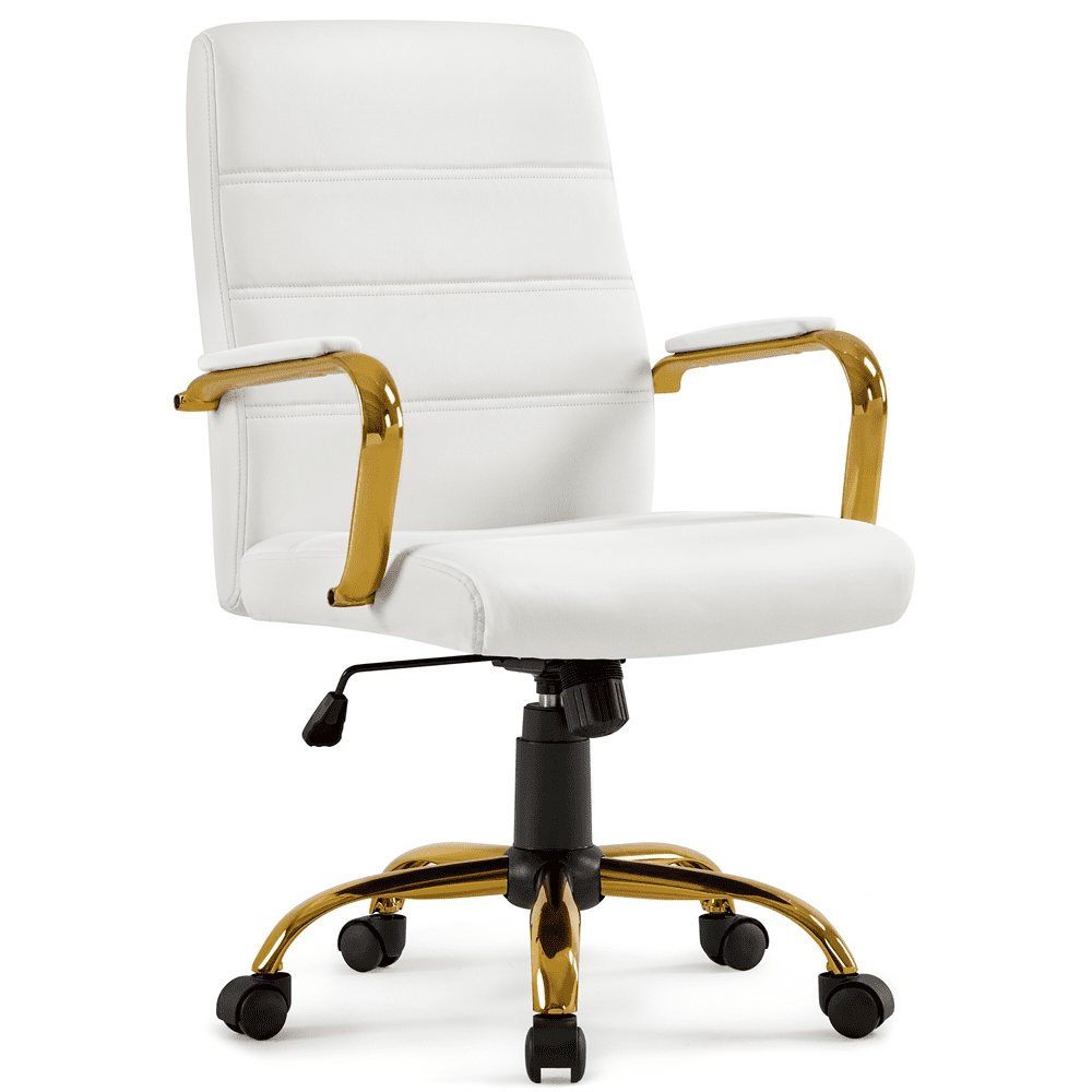 Alden Designs Mid-Back Executive Swivel Office Chair with Metal Frame and Arms, White