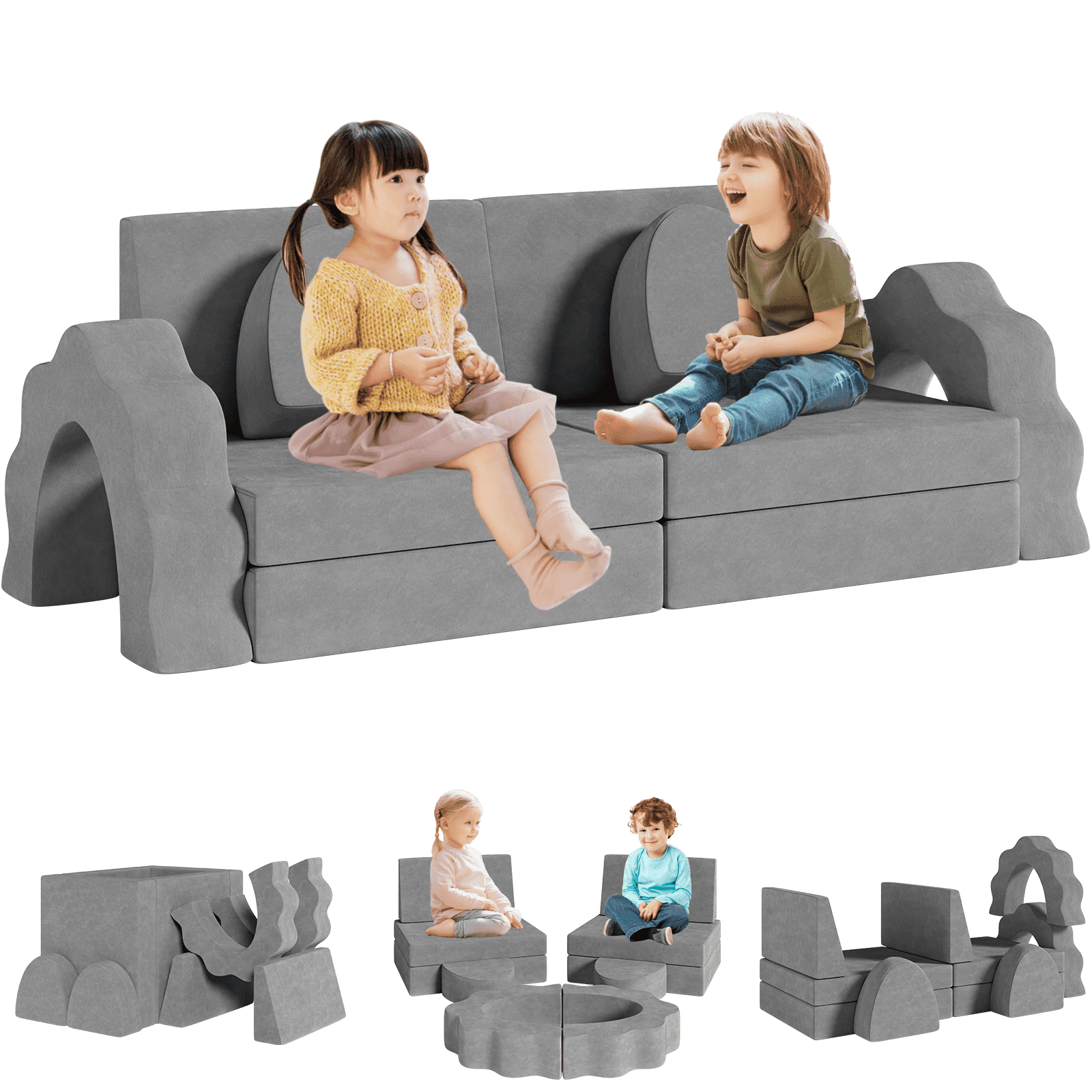 Arlopu Baby Couch Sofa 10Pcs Creative Modular Toddler Couch Convertible Toddler Play Sofa for Playroom Creative Boy Girl