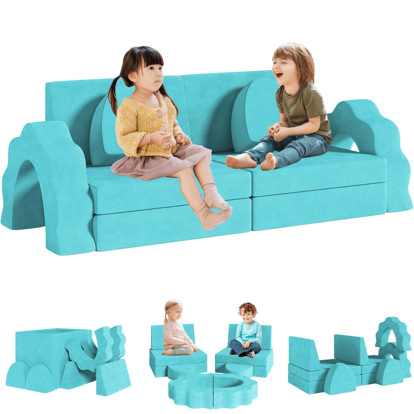 Arlopu Baby Couch Sofa 10Pcs Creative Modular Toddler Couch Convertible Toddler Play Sofa for Playroom Creative Boy Girl