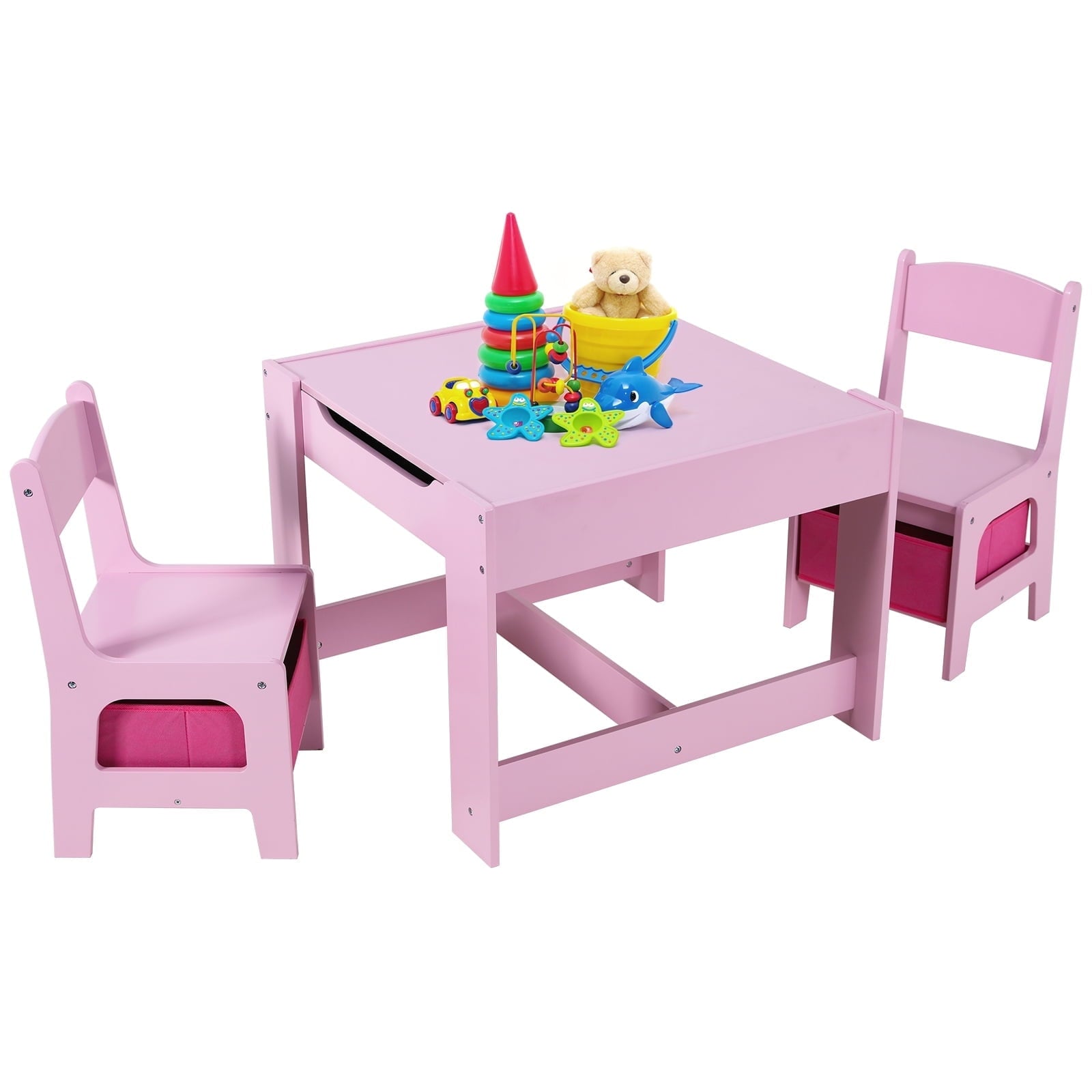 Arlopu Kids Table and 2 Chairs Set, Wooden 3pcs Activity Play Table Set for Toddlers Art Crafts Drawing Reading