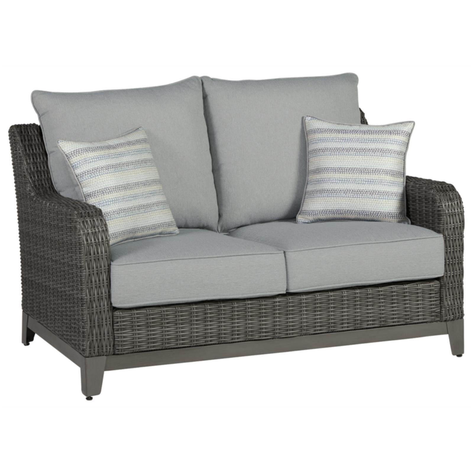 Ashley Furniture Elite Park Outdoor Fabric Loveseat with Cushion in Gray