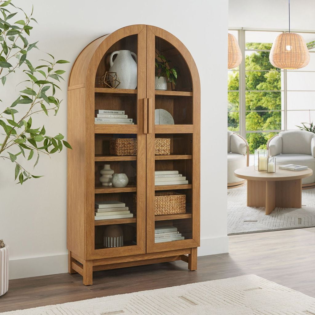 Better Homes & Gardens Juliet Arch Accent Cabinet, Light Honey Finish