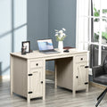 HomCom Farm Style Home Office Computer Desk with 2 Drawers, 2 Cabinets with Metal Accent Hardware, White