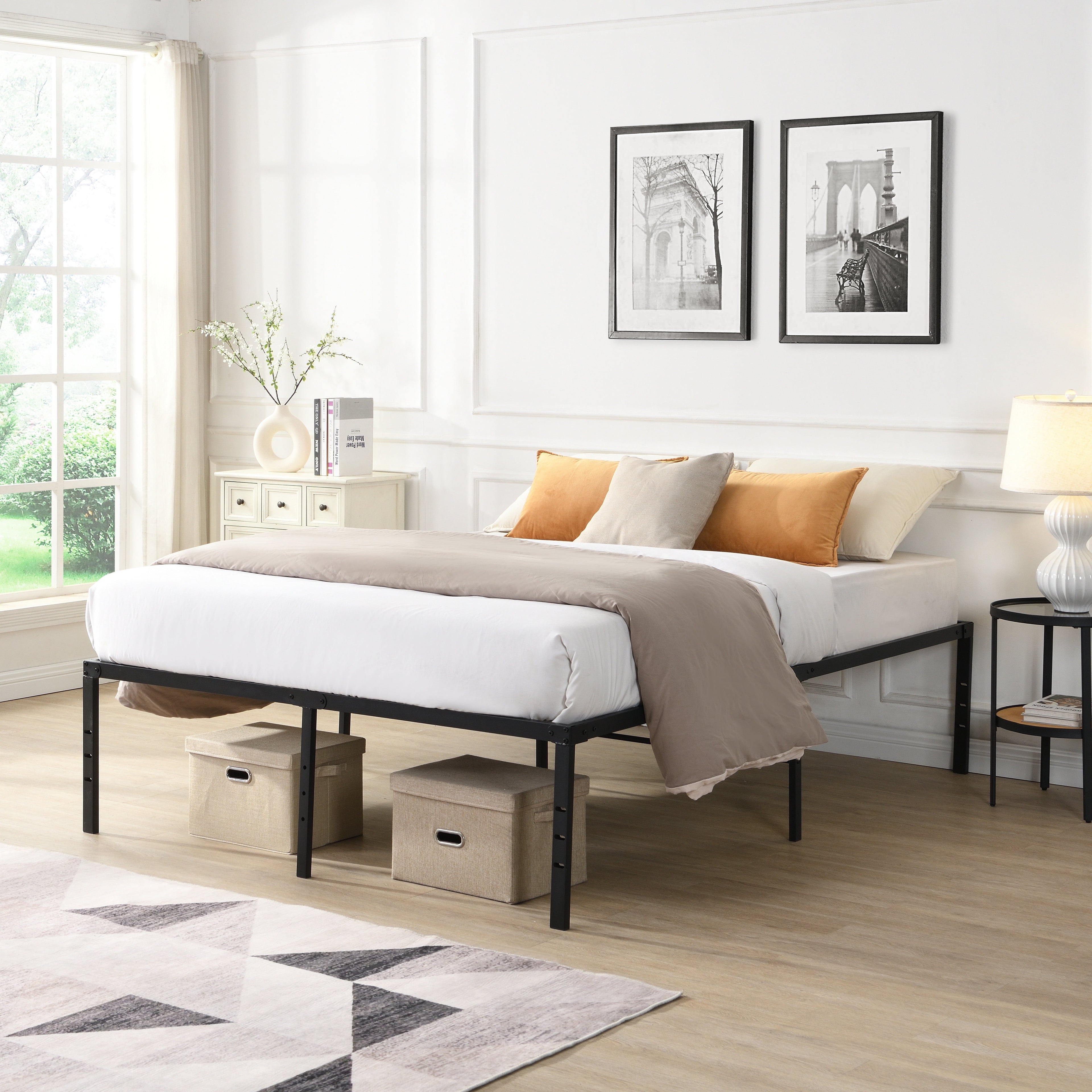 18in Queen Bed Frames, LEGAHOME Heavy Duty Queen Size Metal Platform Bed Frame, Queen Bed No Box Spring Needed with Adjustable Height, Queen