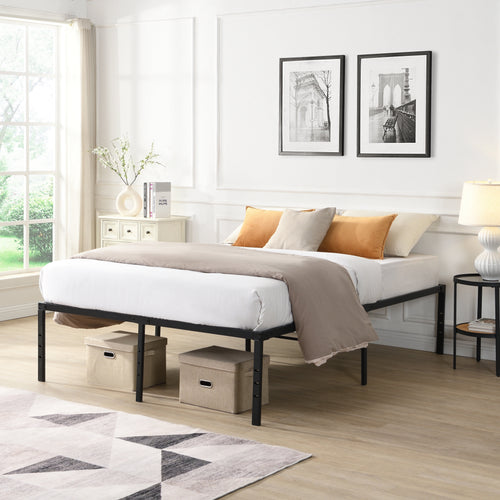 18in Queen Bed Frames, LEGAHOME Heavy Duty Queen Size Metal Platform Bed Frame, Queen Bed No Box Spring Needed with Adjustable Height, Queen