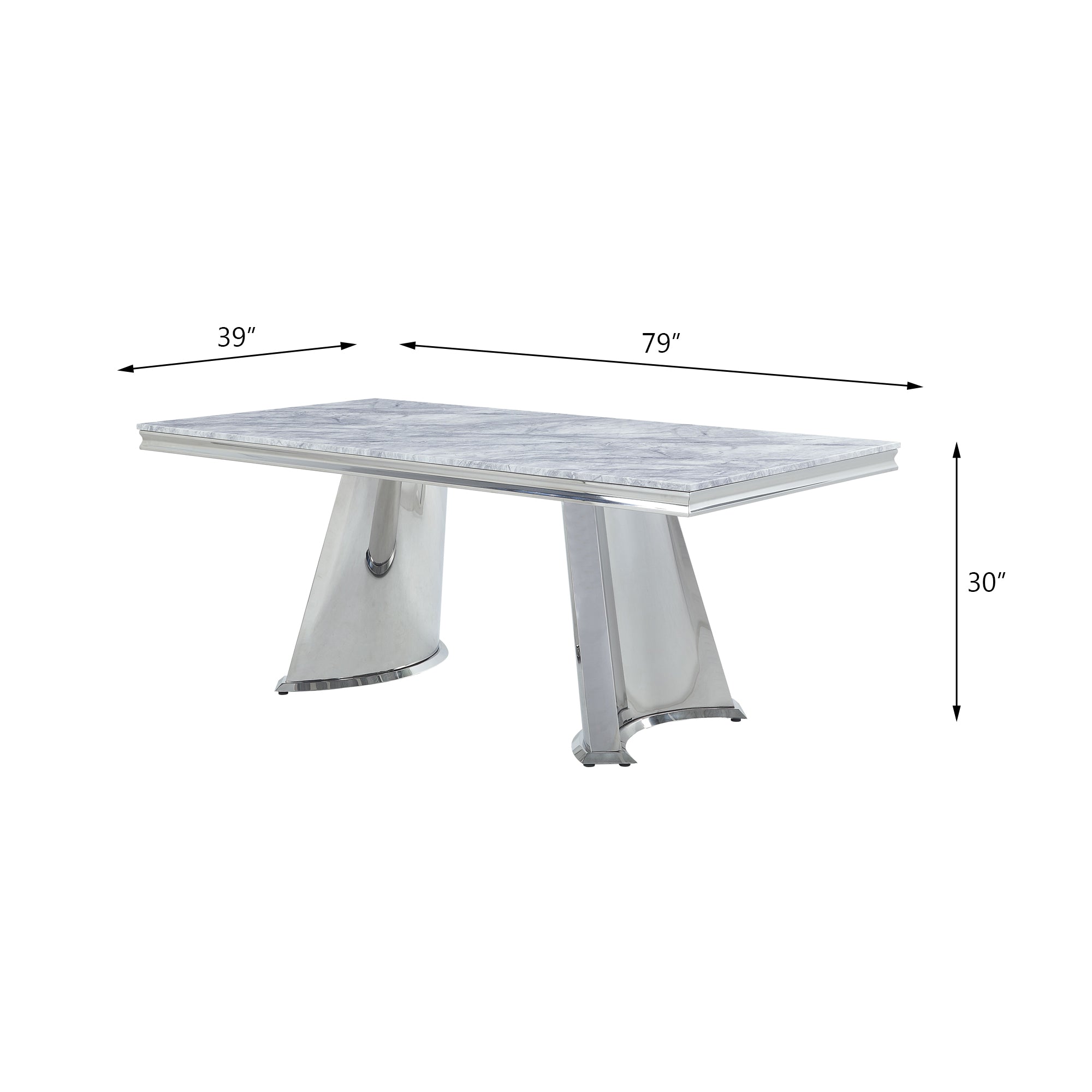 Acme Furniture Destry Rectangular Dining Table in Faux Marble Top & Mirrored Silver Finish