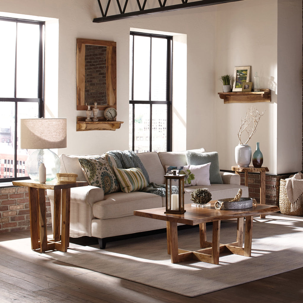 Alaterre Furniture Berkshire 48 in. Live Edge Acacia Wood Coffee Table, Handcrafted with Floor Protectors, Modern Industrial Farmhouse Accent Table, Natural