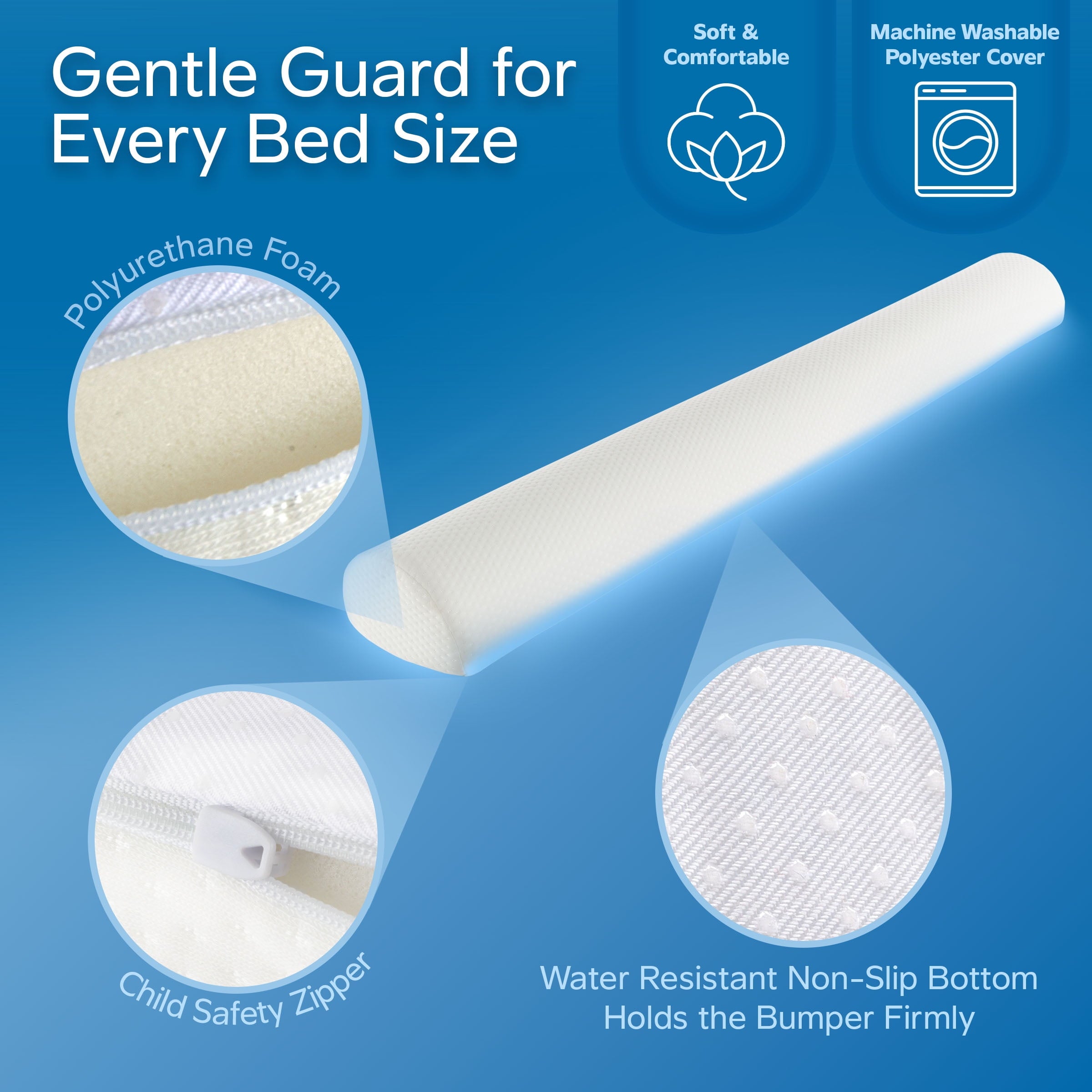 Bluestone Toddler Bed Bumper for Twin, Full, Queen, and King Beds (White)