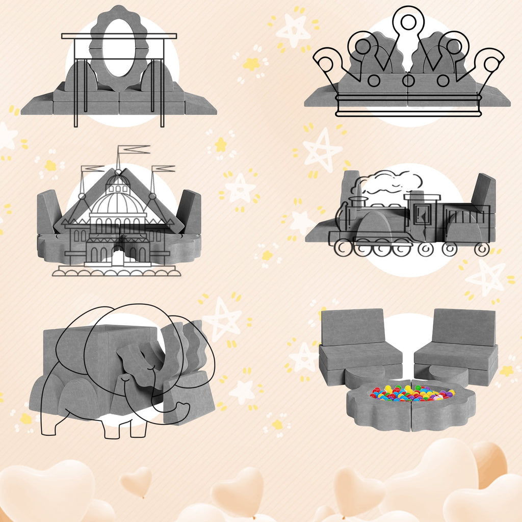 Arlopu Baby Couch Sofa 10Pcs Creative Modular Toddler Couch Convertible Toddler Play Sofa for Playroom Creative Boy Girl