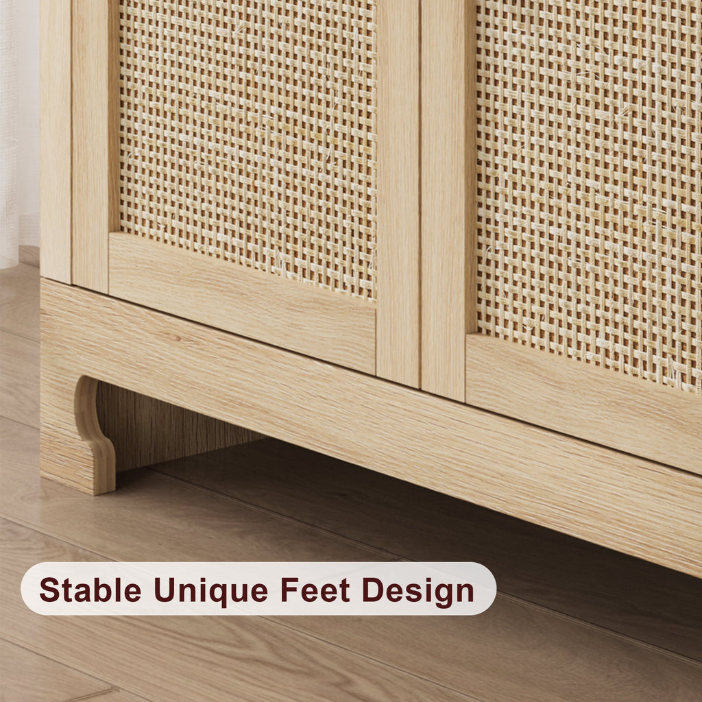 61.4"W Buffet Cabinet TV Stand, Accent Rattan Storage Cabinet with 4 Doors and Shelf, Sideboard Buffet Cabinet with Storage, Modern Console Table Coffee Bar Cabinet for Dining Room, Kitchen