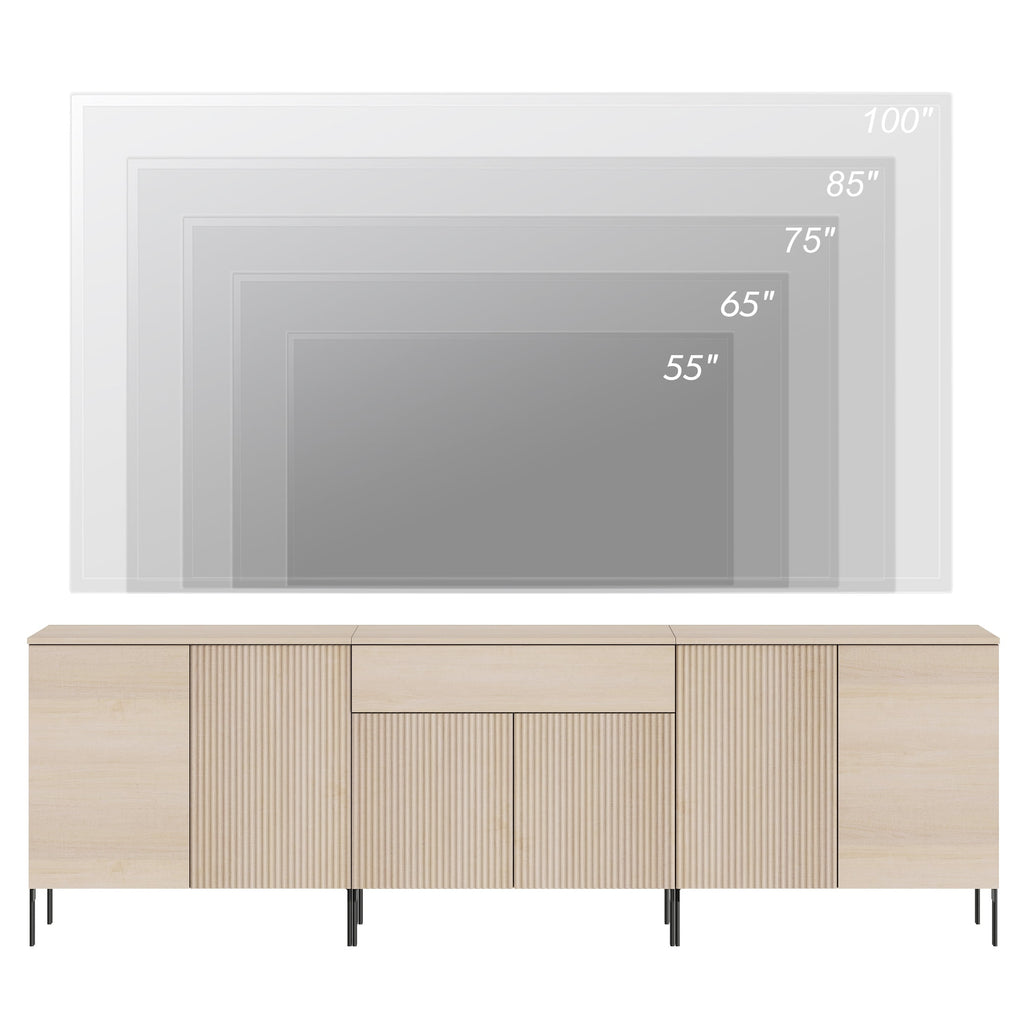 94.5" Modern Reeded Dresser TV Stand for TVs up to 100 Inch, Entertainment Center with Adjustable, Wooden TV Console with Storage for Living Room