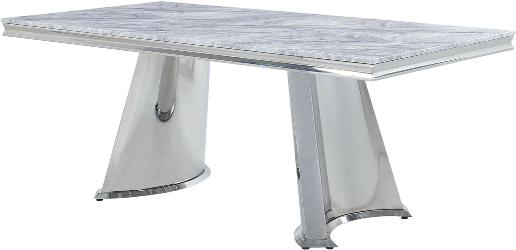 Acme Furniture Destry Rectangular Dining Table in Faux Marble Top & Mirrored Silver Finish