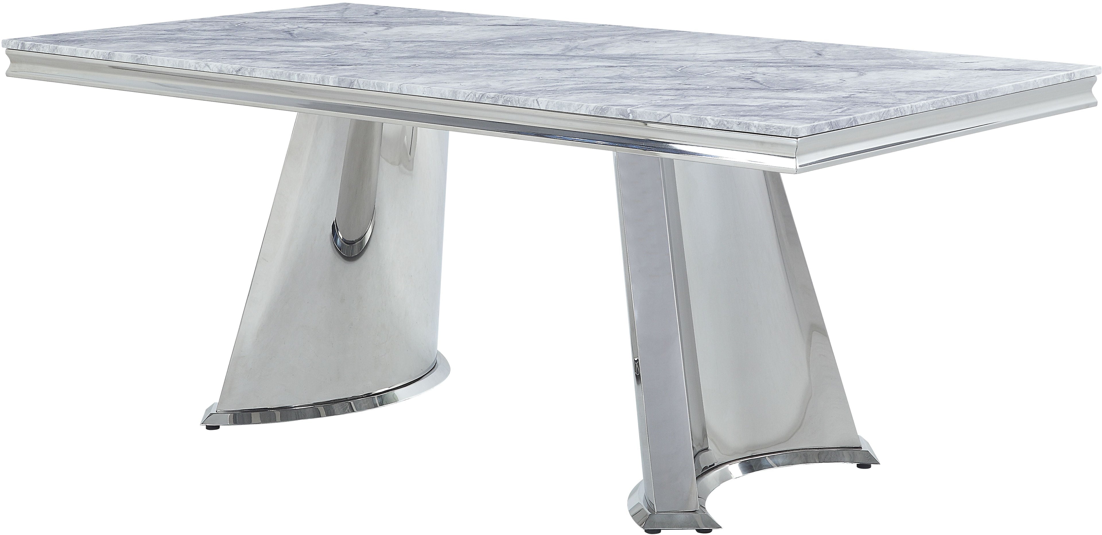 Acme Furniture Destry Rectangular Dining Table in Faux Marble Top & Mirrored Silver Finish
