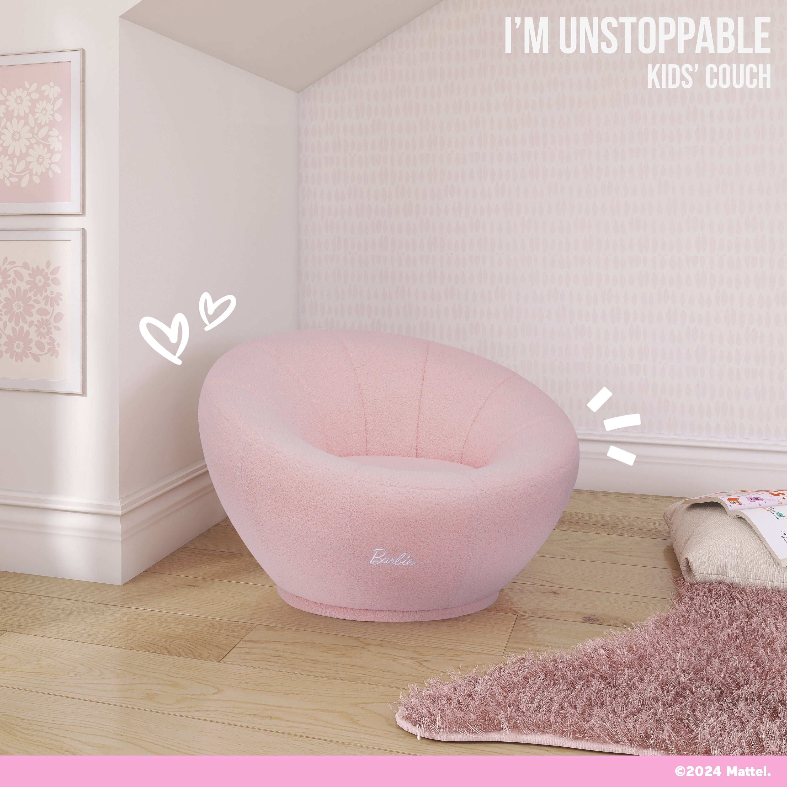 Barbie I'm Unstoppable Kid's Couch by Evolur In Pink