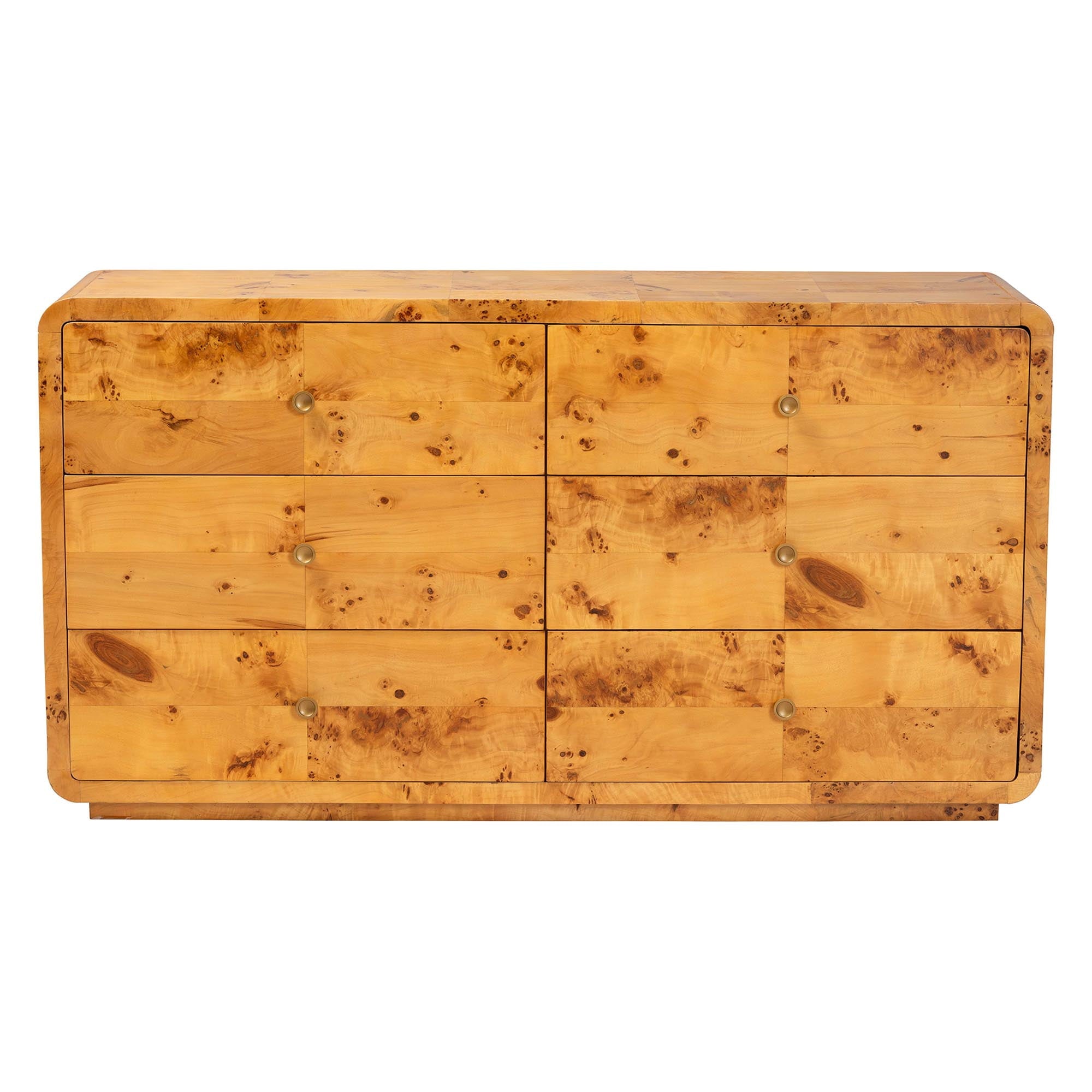 bali & pari Netra Modern Dresser, 6-Drawer, Light Mappa Burl