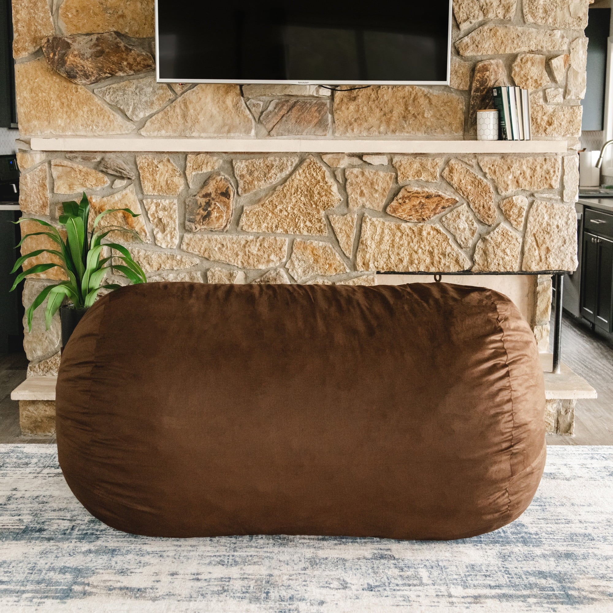 Big Joe Fuf 6Ft Giant Lounger Foam Bean Bag Chair, Oversized Couch with Removable Cover for Kids, Teens, Adults, Cocoa Lenox, Durable Woven Polyester, 6 foot
