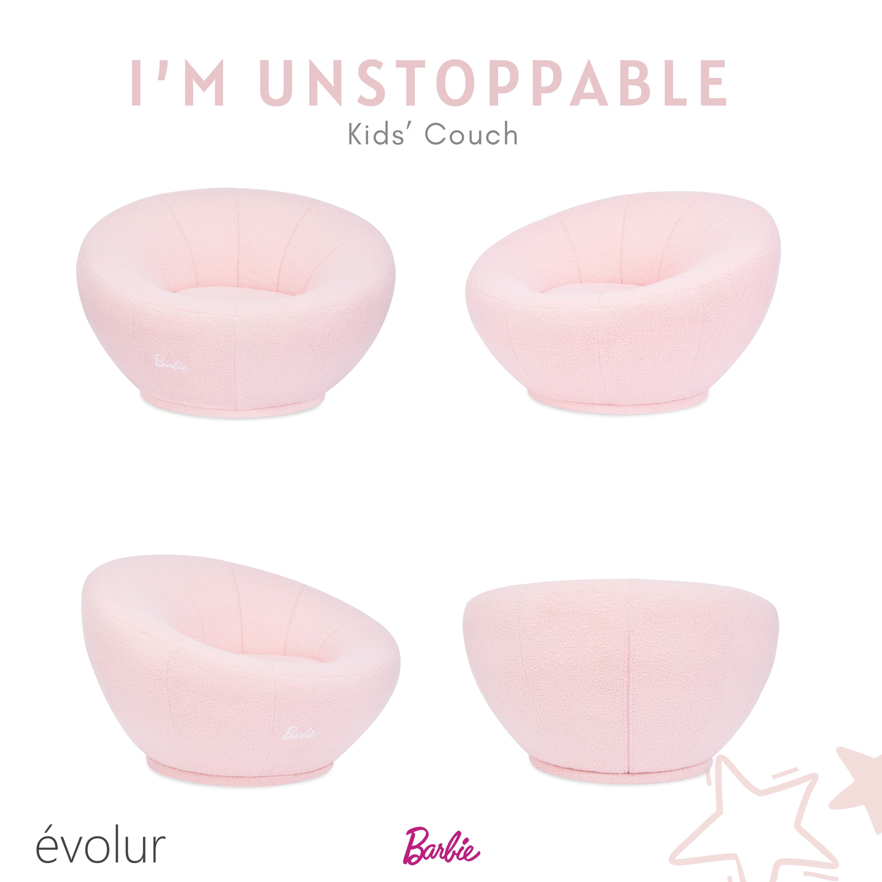 Barbie I'm Unstoppable Kid's Couch by Evolur In Pink