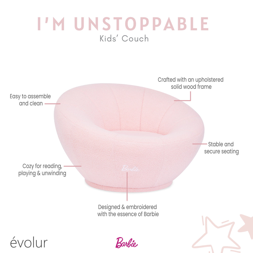 Barbie I'm Unstoppable Kid's Couch by Evolur In Pink