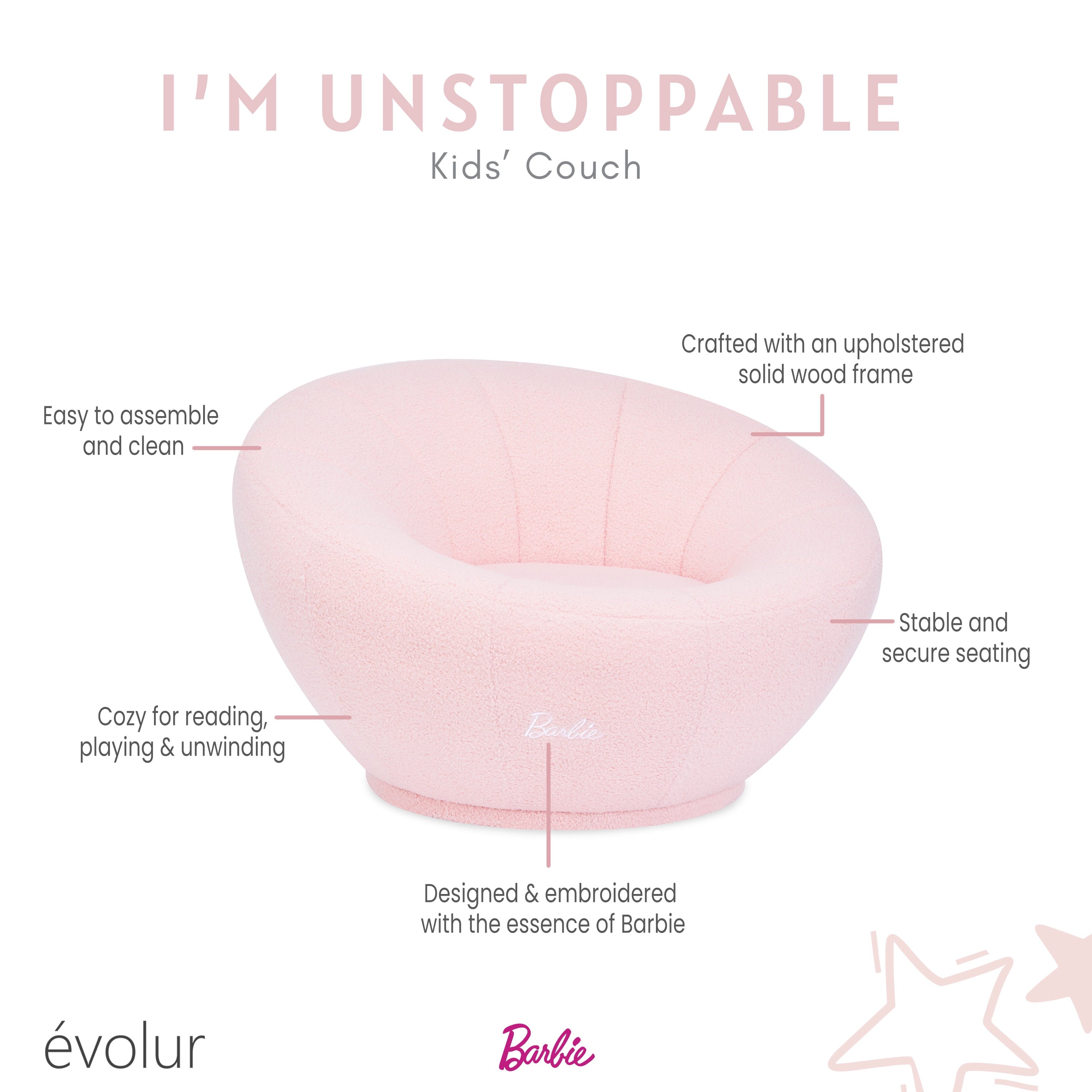 Barbie I'm Unstoppable Kid's Couch by Evolur In Pink