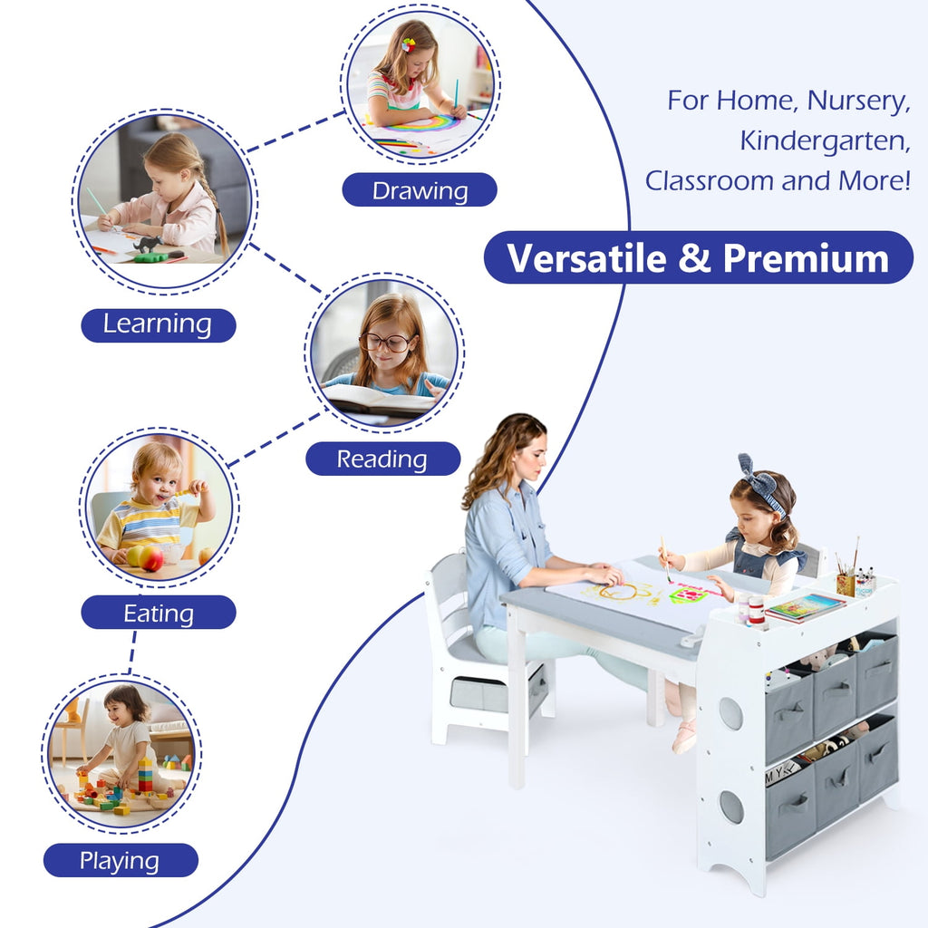 AILEEKISS Kids Table and Chair Set,Children Play Activity Desk for Drawing, Grey