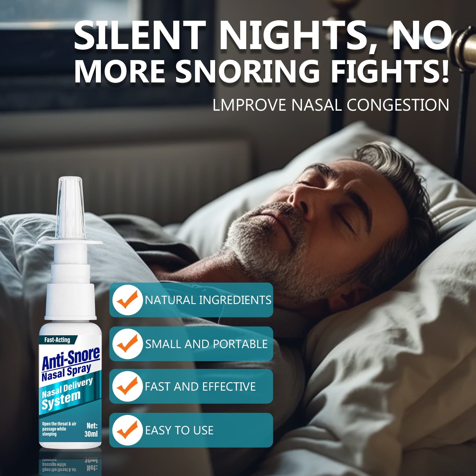 Anti Snoring Spray,Anti Snoring Devices,Quick Stop Snoring for Better Sleep, Natural Breathing Relief, Helps Open Throat and Air Passage, Painless, Natural Anti-Snoring Solution, 30ml