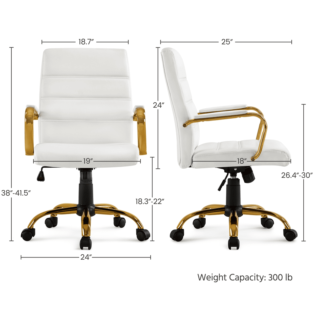 Alden Designs Mid-Back Executive Swivel Office Chair with Metal Frame and Arms, White