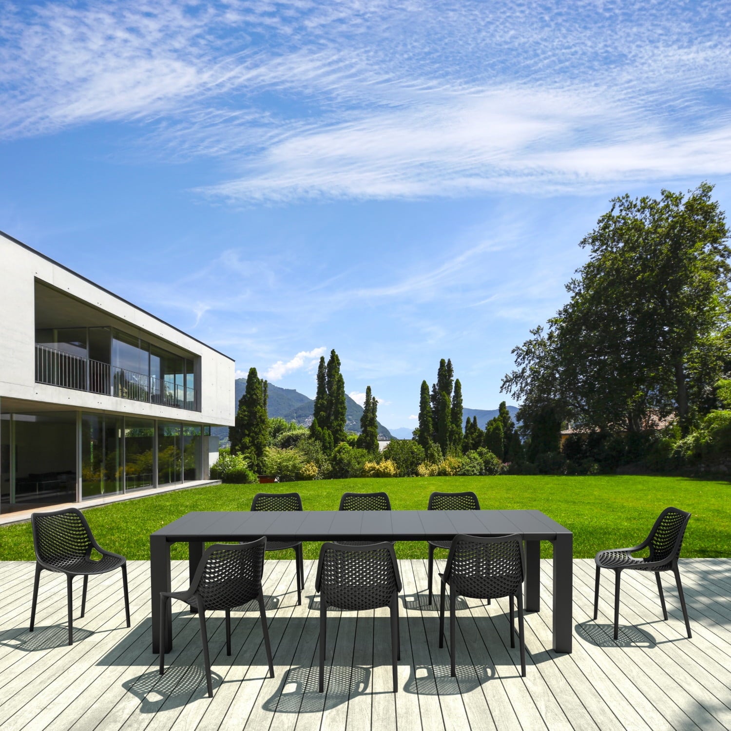 Air Extension 9 Piece Dining Set in Black