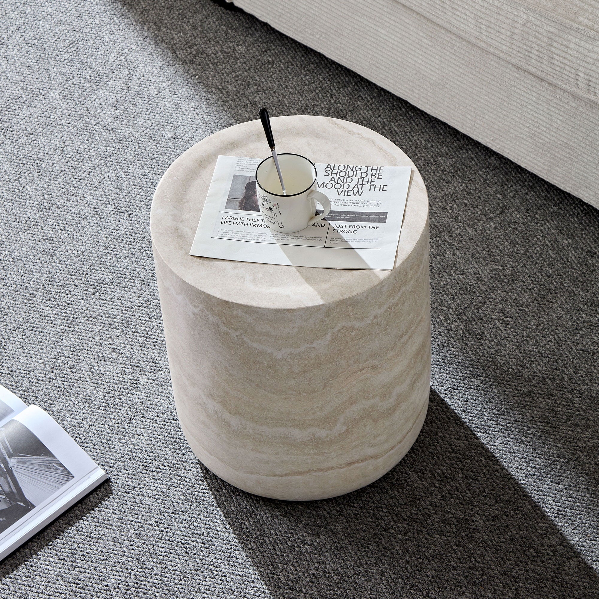 15.74" Round Side Table Small Coffee Table French Country Side Table Rustic End Table for Living Room, No Assembly