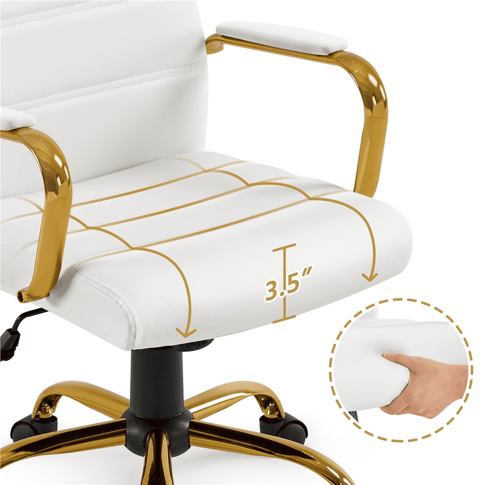 Alden Designs Mid-Back Executive Swivel Office Chair with Metal Frame and Arms, White