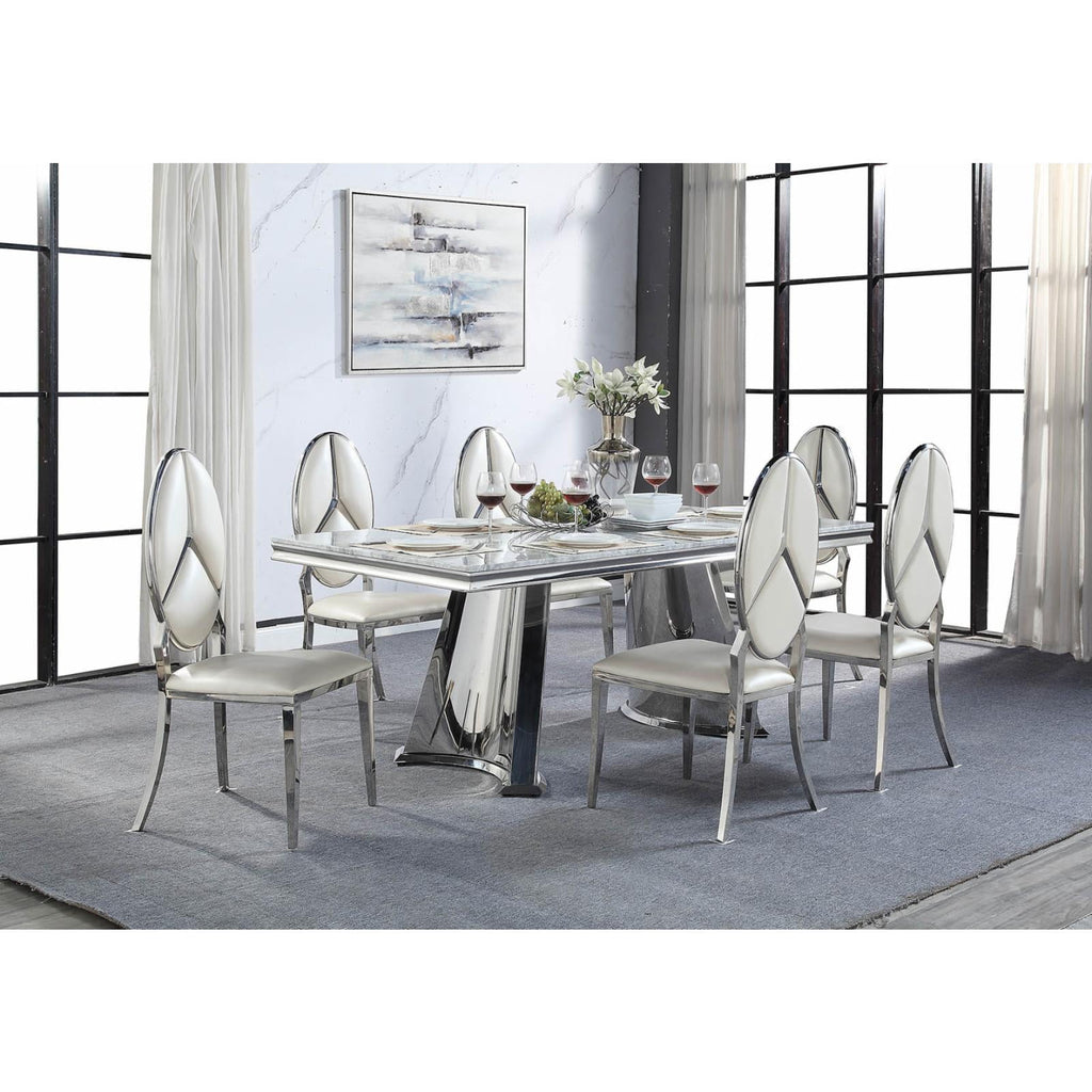 Acme Furniture Destry Rectangular Dining Table in Faux Marble Top & Mirrored Silver Finish