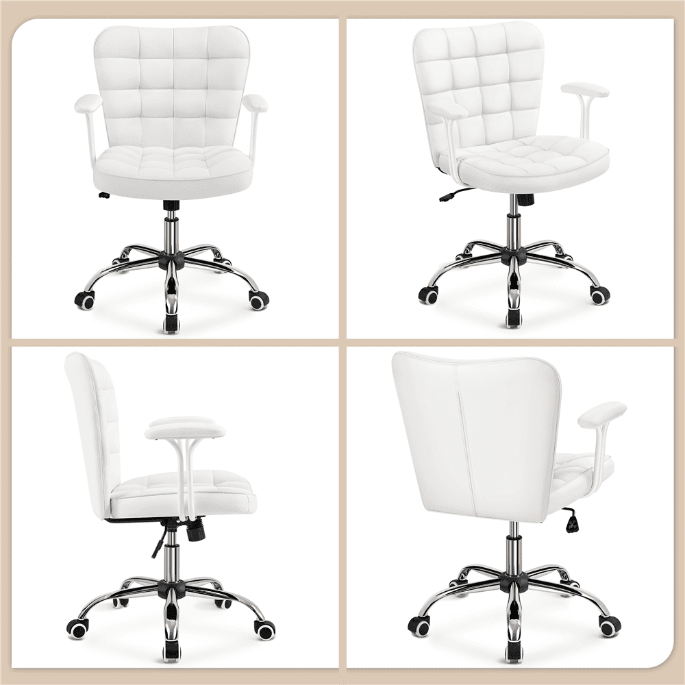 Alden Design Modern Mid-Back Faux Leather Office Chair Upholstered for Home Office, White