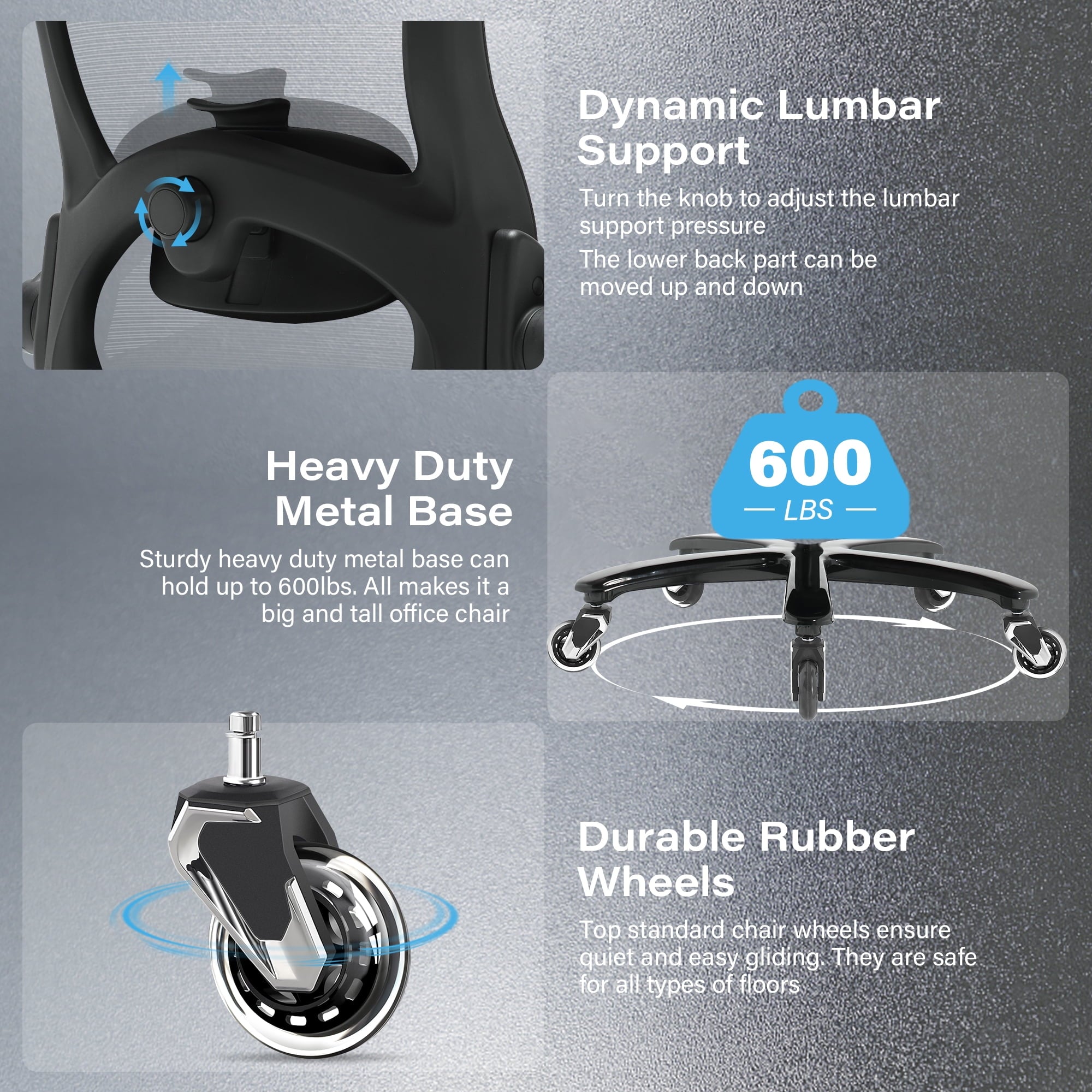 Big and Tall 600lbs Office Chair, High Back Mesh Desk Chair, Ergonomic Executive Computer Chair with Adjustable Lumbar Support Headrest 3D Flip Up Arms Heavy Duty Metal Base, Extra Wide Seat, Black