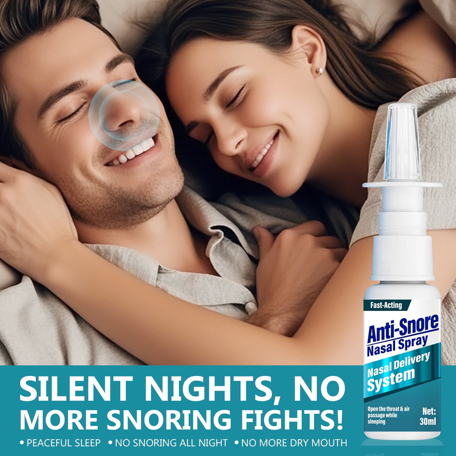 Anti Snoring Spray,Anti Snoring Devices,Quick Stop Snoring for Better Sleep, Natural Breathing Relief, Helps Open Throat and Air Passage, Painless, Natural Anti-Snoring Solution, 30ml