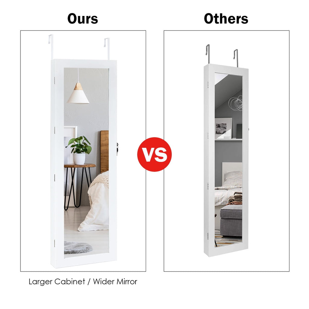 Costway Wall Door Mounted Mirror Jewelry Cabinet Organizer w/LED Light