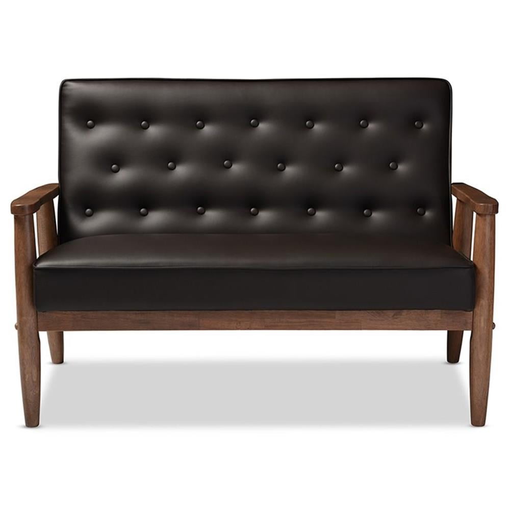 Allora Faux Leather Tufted Loveseat in Dark Brown
