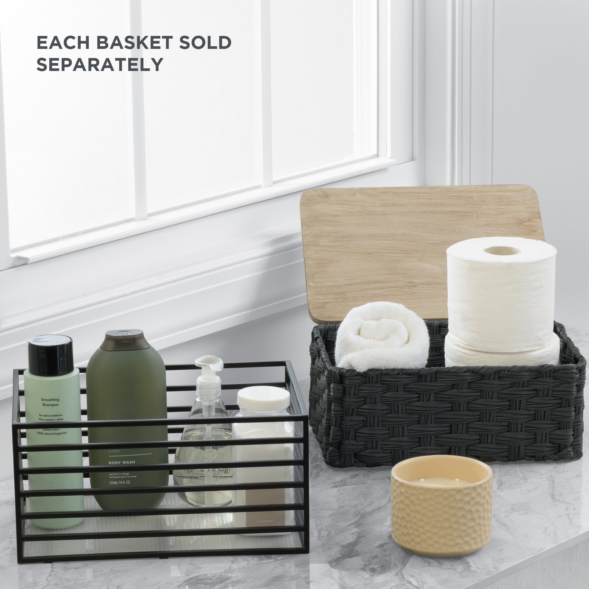 Better Homes & Gardens Storage Basket, Ribbed Metal, Matte Black